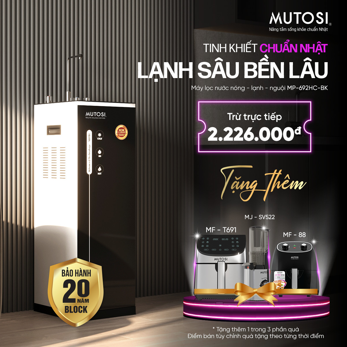 Máy lọc nước nóng lạnh nguội Mutosi MP-692HC-BK