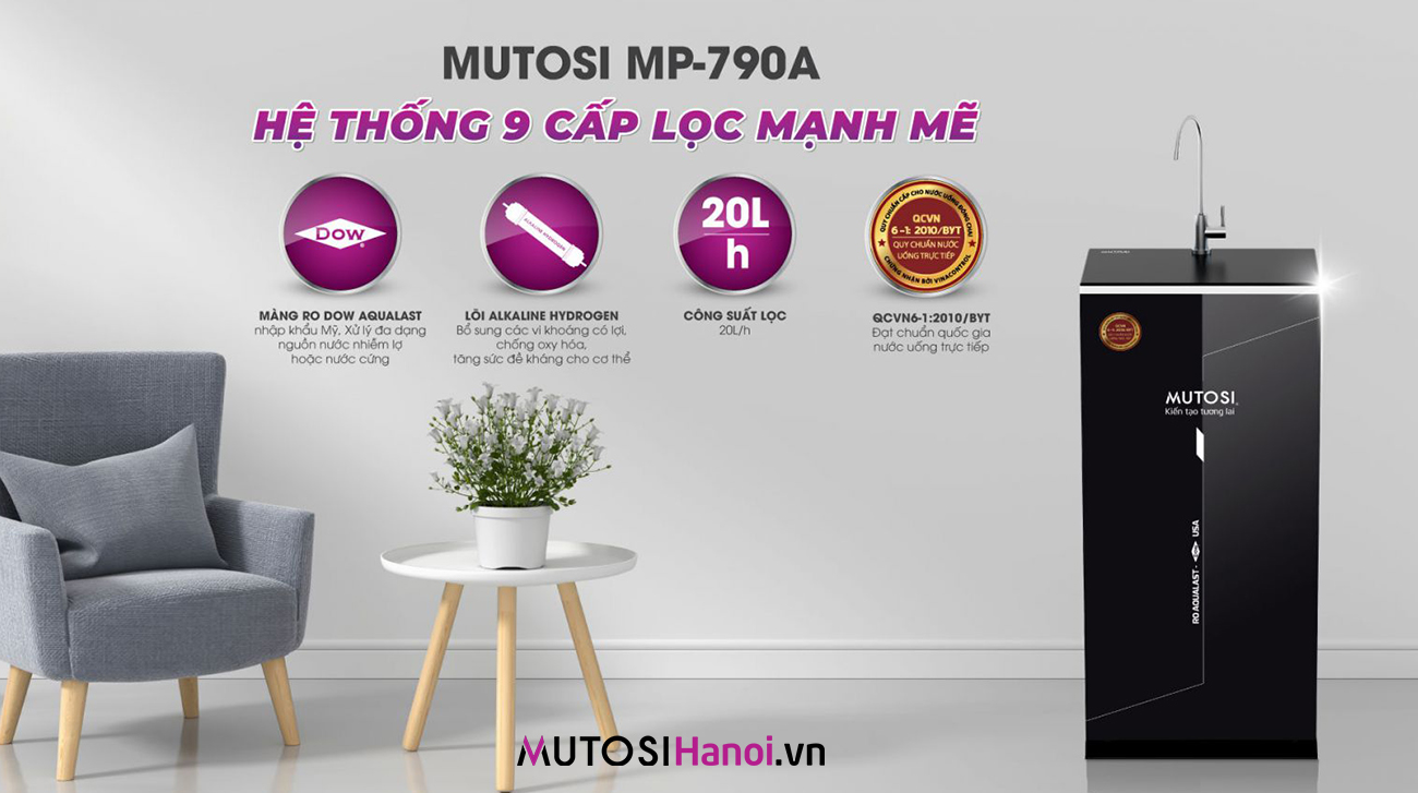 Máy lọc nước Mutosi MP-790A - Màng Aqualast - 9 lõi lọc