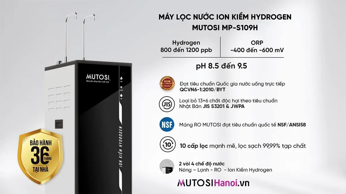 Máy lọc nước Ion Kiềm Hydrogen Mutosi MP-S109H